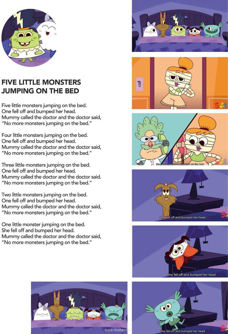 Five Little Monsters Jumping On The Bed绘本故事第2页